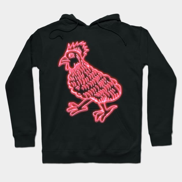 Funny Chicken Neon Sign Vintage and Retro Hoodie by PerttyShirty